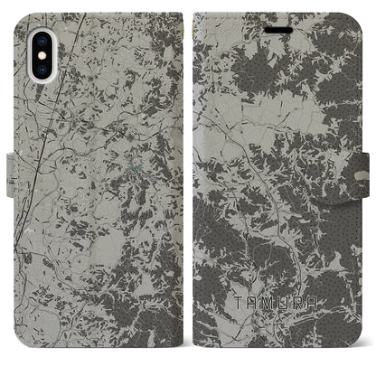 【田村（福島県）】地図柄iPhoneケース（手帳タイプ）モノトーン・iPhone XS Max 用
