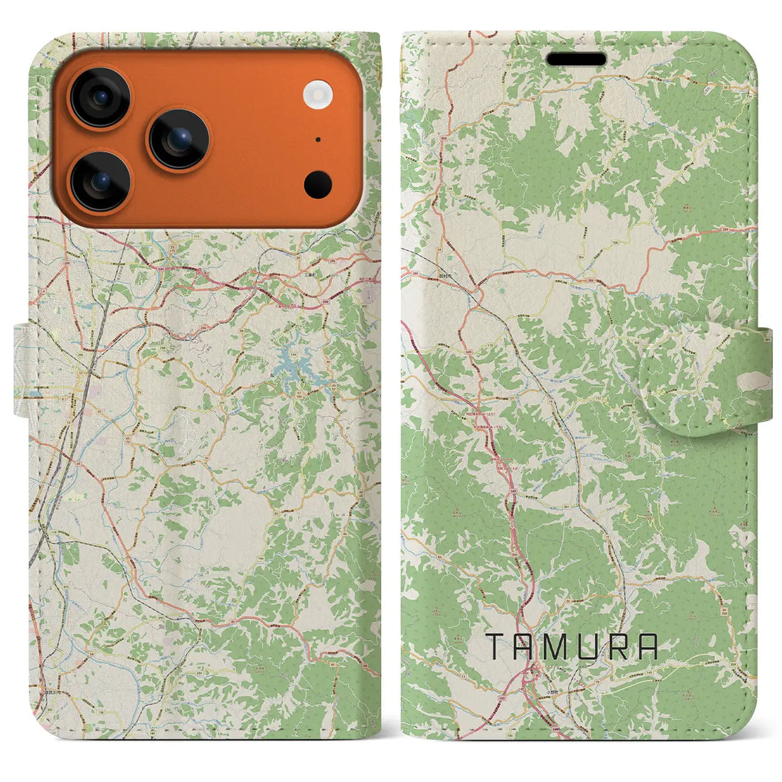 【田村（福島県）】地図柄iPhoneケース（手帳タイプ）ナチュラル・iPhone 17 Pro Max 用