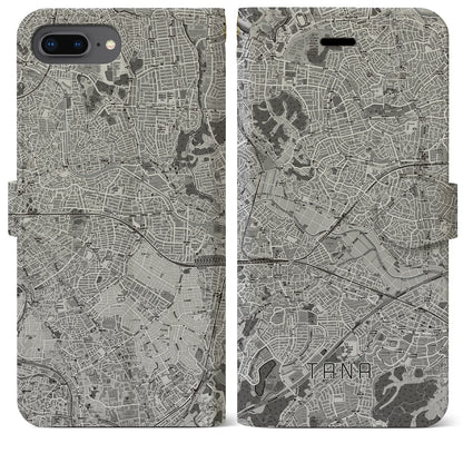 【田奈（神奈川県）】地図柄iPhoneケース（手帳タイプ）モノトーン・iPhone 8Plus /7Plus / 6sPlus / 6Plus 用