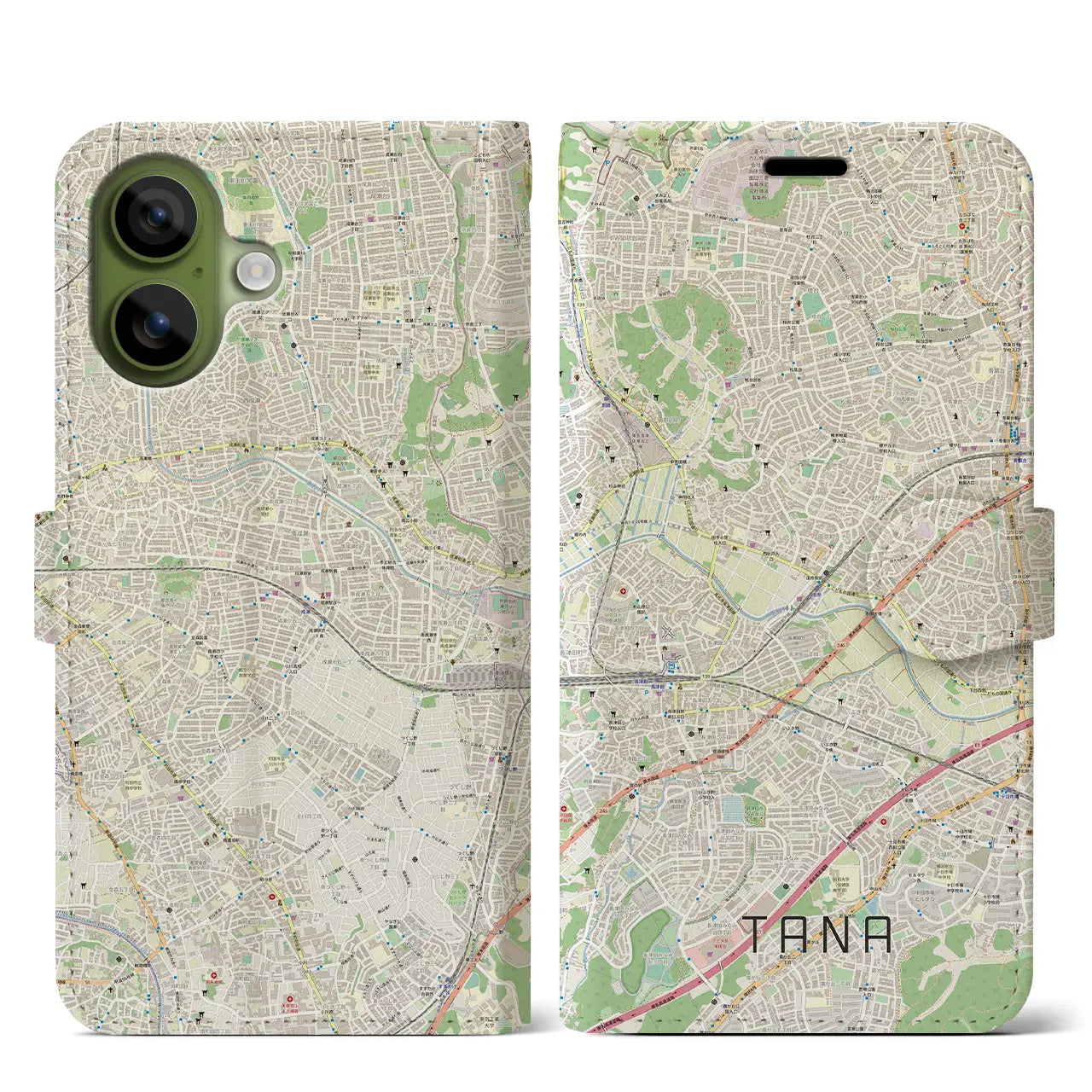 【田奈（神奈川県）】地図柄iPhoneケース（手帳タイプ）