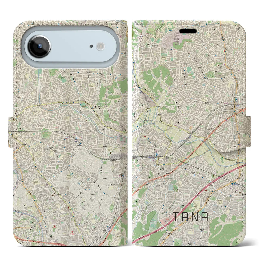 【田奈（神奈川県）】地図柄iPhoneケース（手帳タイプ）モノトーン・iPhone 17 Pro Max 用