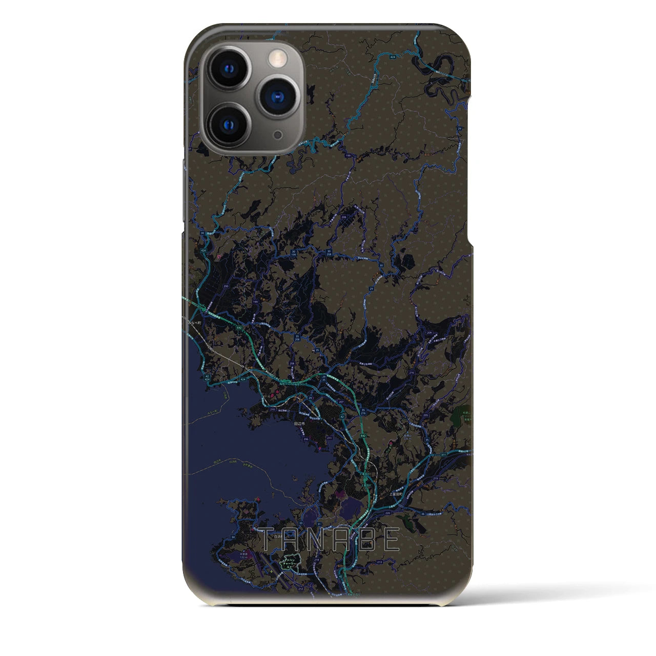 【田辺】地図柄iPhoneケース（バックカバータイプ・ブラック）iPhone 11 Pro Max 用
