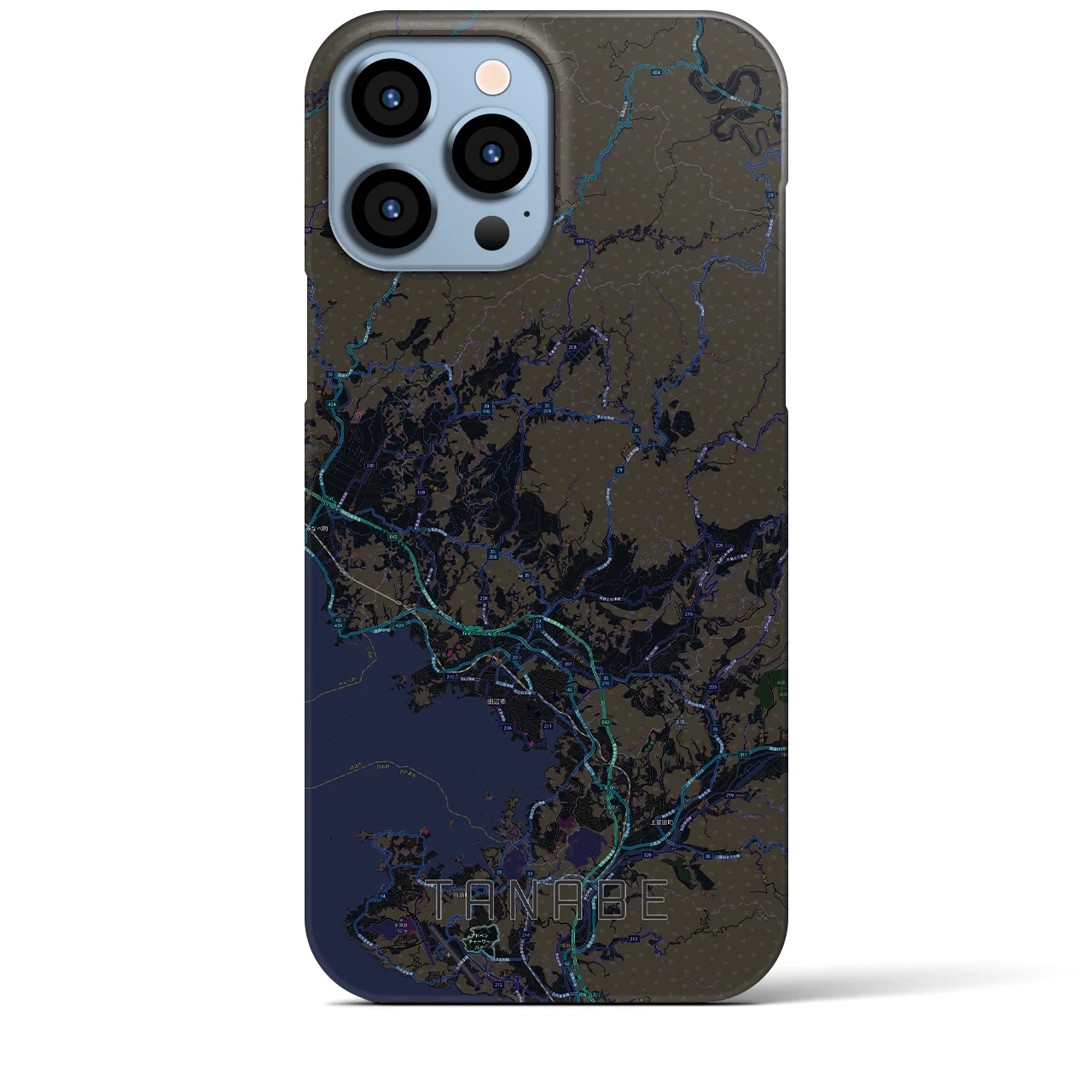 【田辺】地図柄iPhoneケース（バックカバータイプ・ブラック）iPhone 13 Pro Max 用