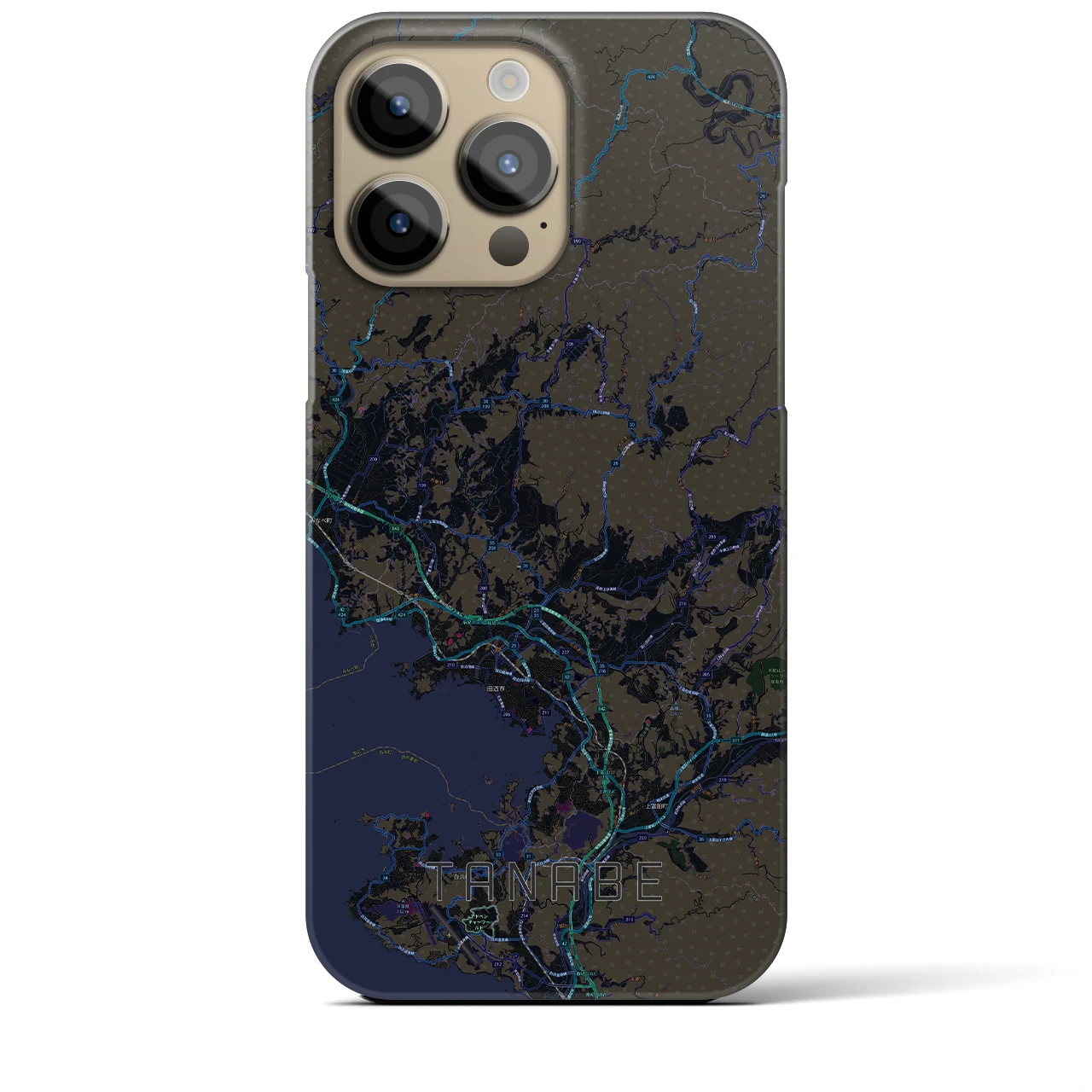 【田辺】地図柄iPhoneケース（バックカバータイプ・ブラック）iPhone 14 Pro Max 用
