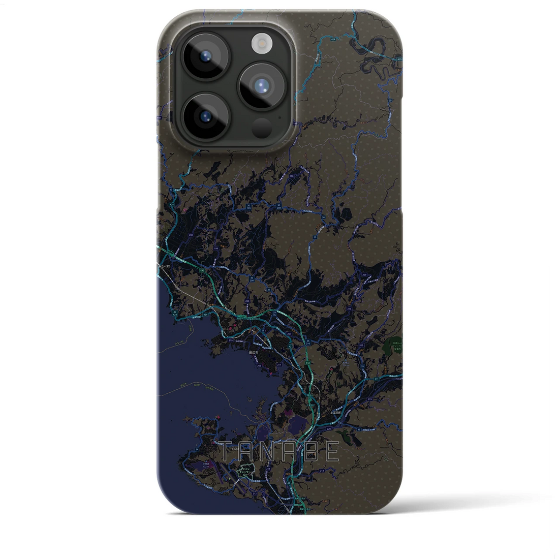 【田辺】地図柄iPhoneケース（バックカバータイプ・ブラック）iPhone 15 Pro Max 用