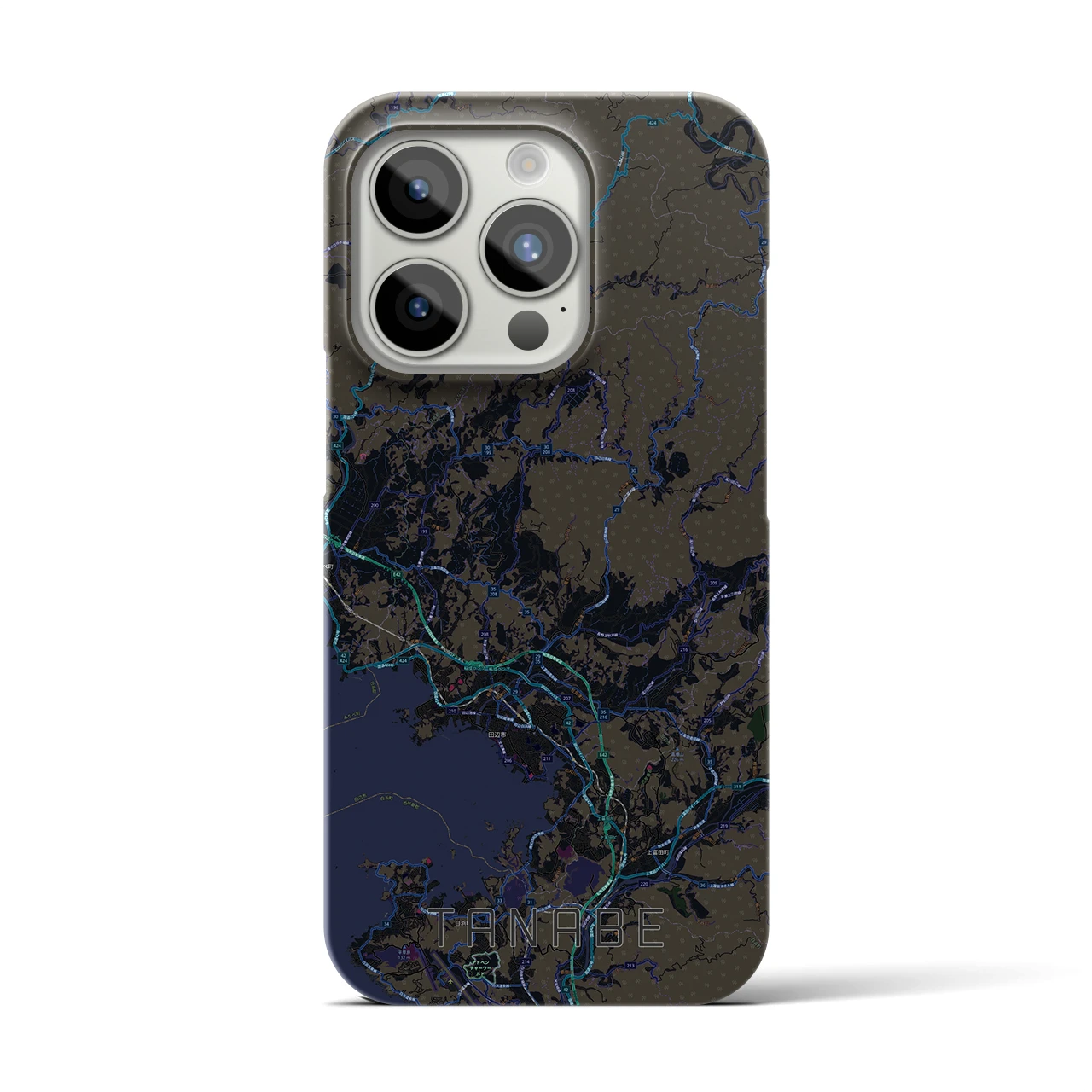 【田辺】地図柄iPhoneケース（バックカバータイプ・ブラック）iPhone 15 Pro 用