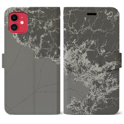 【田辺（和歌山県）】地図柄iPhoneケース（手帳タイプ）モノトーン・iPhone 11 用
