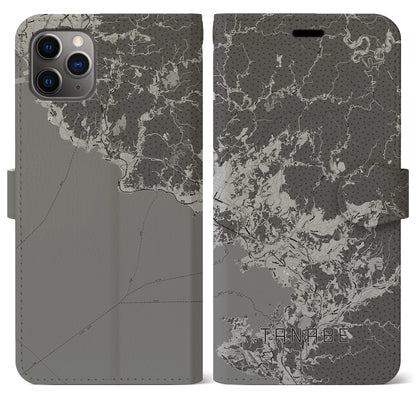 【田辺（和歌山県）】地図柄iPhoneケース（手帳タイプ）モノトーン・iPhone 11 Pro Max 用