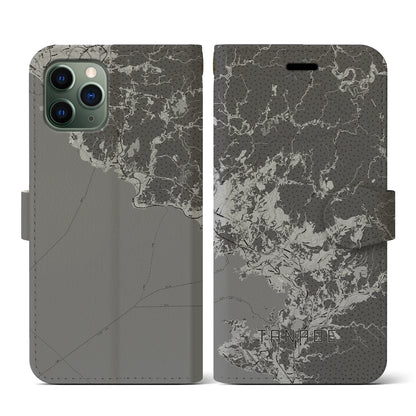 【田辺（和歌山県）】地図柄iPhoneケース（手帳タイプ）モノトーン・iPhone 11 Pro 用