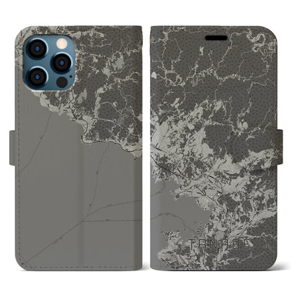 【田辺（和歌山県）】地図柄iPhoneケース（手帳タイプ）モノトーン・iPhone 12 / 12 Pro 用