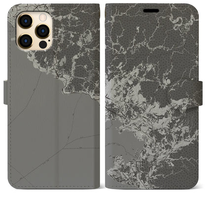 【田辺（和歌山県）】地図柄iPhoneケース（手帳タイプ）モノトーン・iPhone 12 Pro Max 用