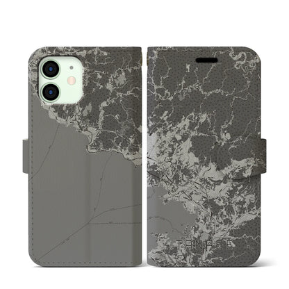 【田辺（和歌山県）】地図柄iPhoneケース（手帳タイプ）モノトーン・iPhone 12 mini 用