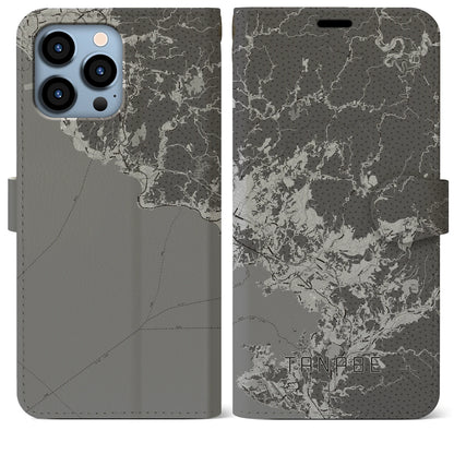 【田辺（和歌山県）】地図柄iPhoneケース（手帳タイプ）モノトーン・iPhone 13 Pro Max 用