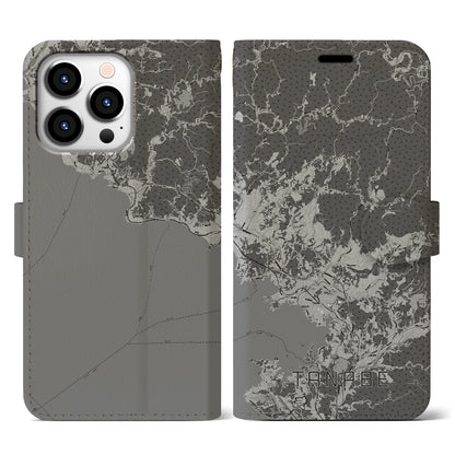 【田辺（和歌山県）】地図柄iPhoneケース（手帳タイプ）モノトーン・iPhone 13 Pro 用