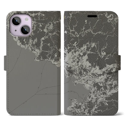 【田辺（和歌山県）】地図柄iPhoneケース（手帳タイプ）モノトーン・iPhone 14 用