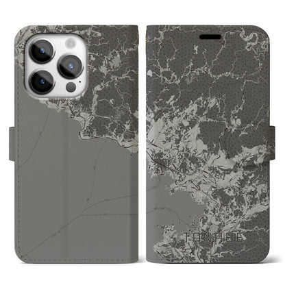 【田辺（和歌山県）】地図柄iPhoneケース（手帳タイプ）モノトーン・iPhone 14 Pro 用