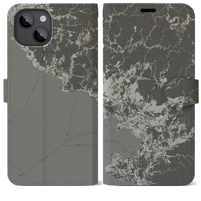 【田辺（和歌山県）】地図柄iPhoneケース（手帳タイプ）モノトーン・iPhone 14 Plus 用