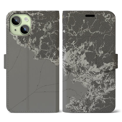 【田辺（和歌山県）】地図柄iPhoneケース（手帳タイプ）モノトーン・iPhone 15 用