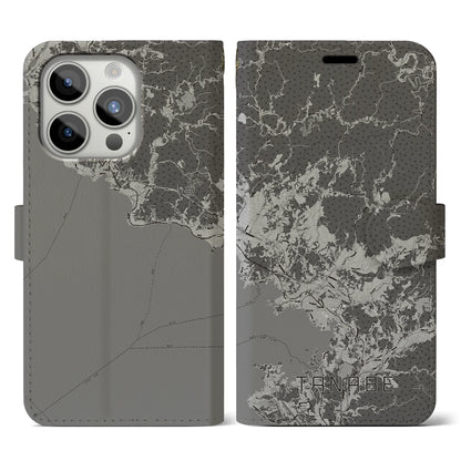 【田辺（和歌山県）】地図柄iPhoneケース（手帳タイプ）モノトーン・iPhone 15 Pro 用