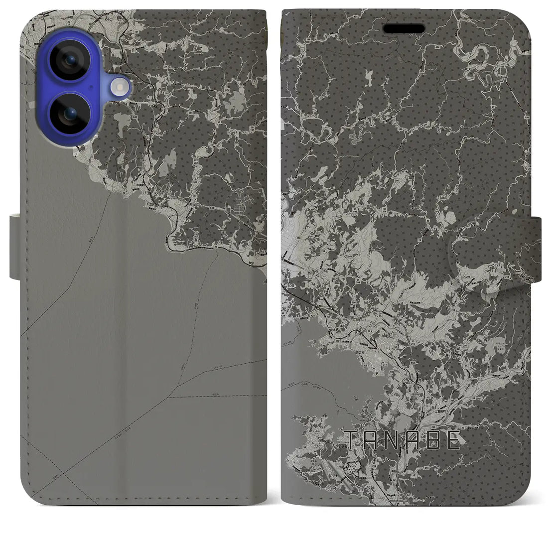 【田辺(和歌山県)】地図柄iPhoneケース(手帳タイプ)モノトーン・iPhone 16 Pro Max 用