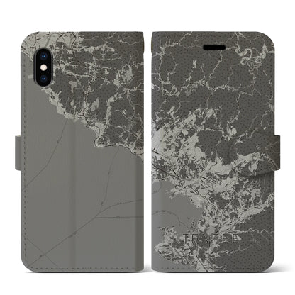 【田辺（和歌山県）】地図柄iPhoneケース（手帳タイプ）モノトーン・iPhone XS / X 用