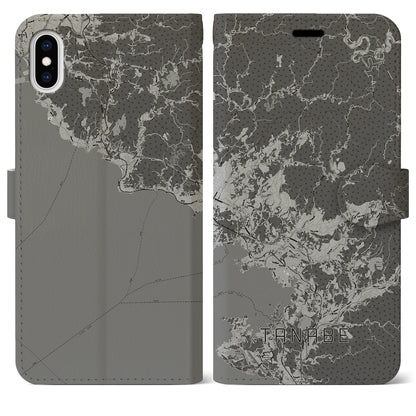 【田辺（和歌山県）】地図柄iPhoneケース（手帳タイプ）モノトーン・iPhone XS Max 用