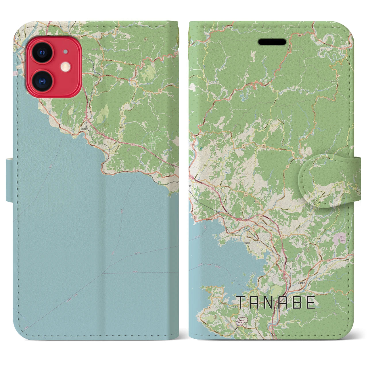 【田辺】地図柄iPhoneケース（手帳両面タイプ・ナチュラル）iPhone 11 用