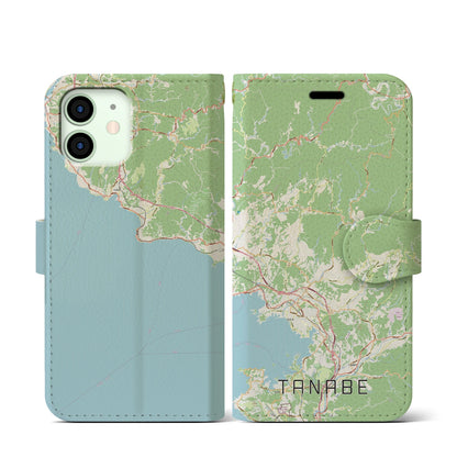 【田辺（和歌山県）】地図柄iPhoneケース（手帳タイプ）ナチュラル・iPhone 12 mini 用