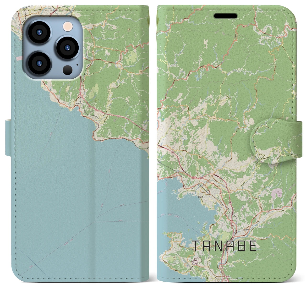 【田辺】地図柄iPhoneケース（手帳両面タイプ・ナチュラル）iPhone 13 Pro Max 用