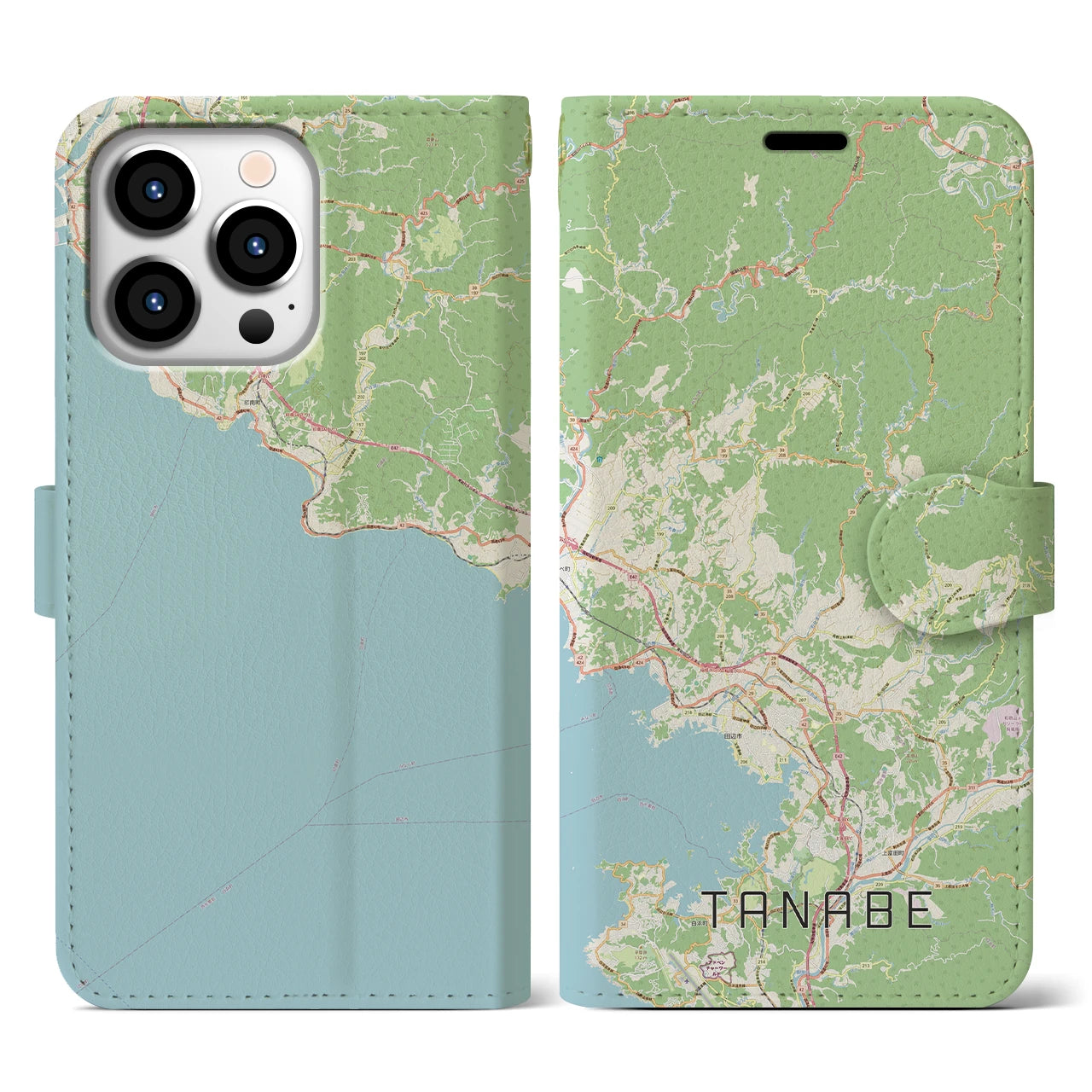 【田辺】地図柄iPhoneケース（手帳両面タイプ・ナチュラル）iPhone 13 Pro 用