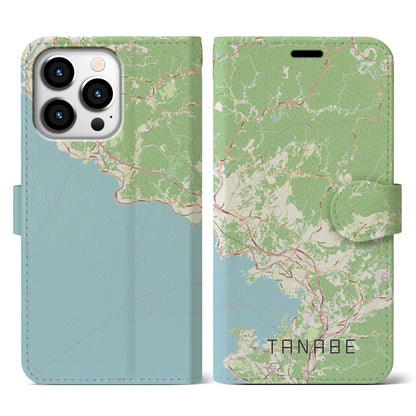 【田辺（和歌山県）】地図柄iPhoneケース（手帳タイプ）ナチュラル・iPhone 13 Pro 用