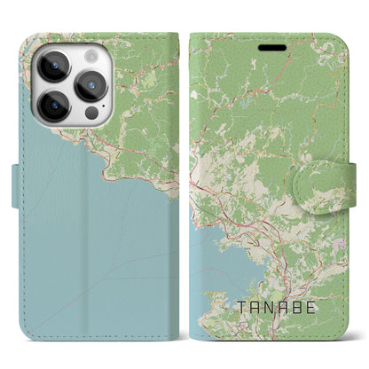 【田辺（和歌山県）】地図柄iPhoneケース（手帳タイプ）ナチュラル・iPhone 14 Pro 用