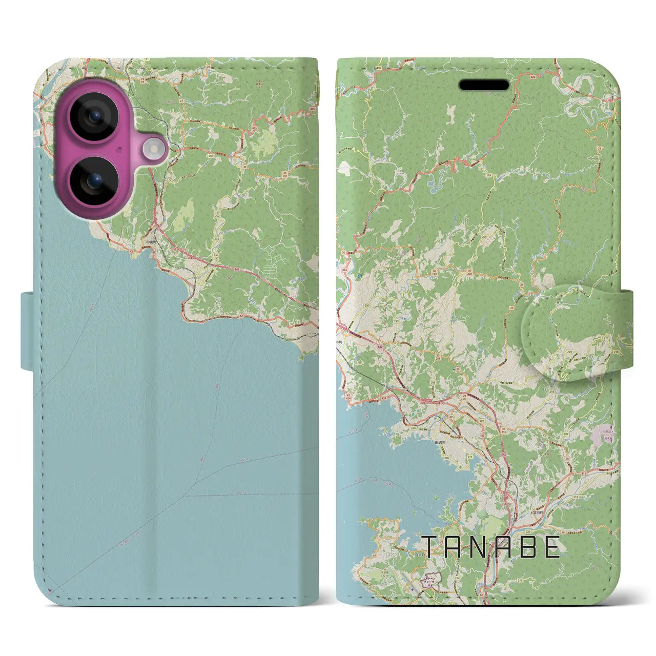 【田辺（和歌山県）】地図柄iPhoneケース（手帳タイプ）ナチュラル・iPhone 16 Pro 用