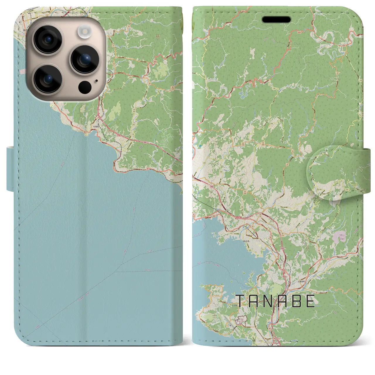 【田辺（和歌山県）】地図柄iPhoneケース（手帳タイプ）ナチュラル・iPhone 16 Plus 用