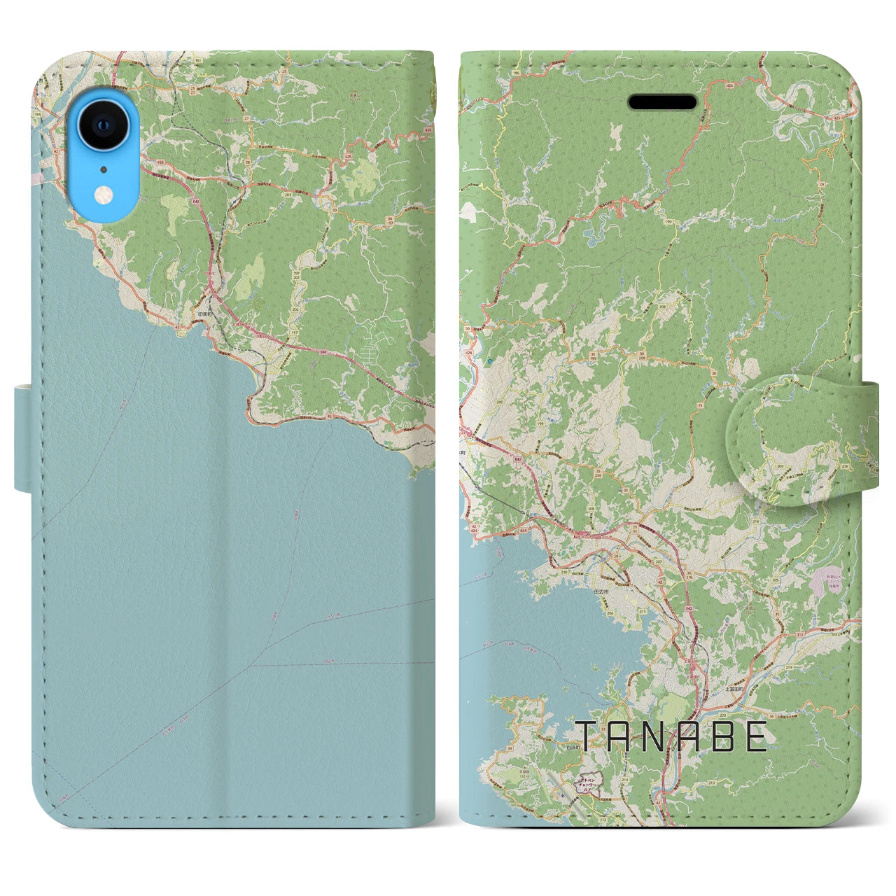 【田辺】地図柄iPhoneケース（手帳両面タイプ・ナチュラル）iPhone XR 用