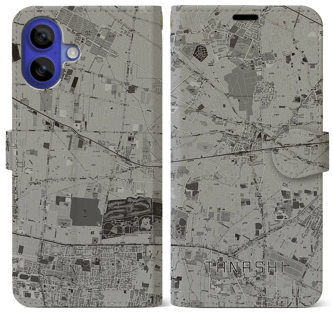 【田無(東京都)】地図柄iPhoneケース(手帳タイプ)モノトーン・iPhone 16 Pro Max 用