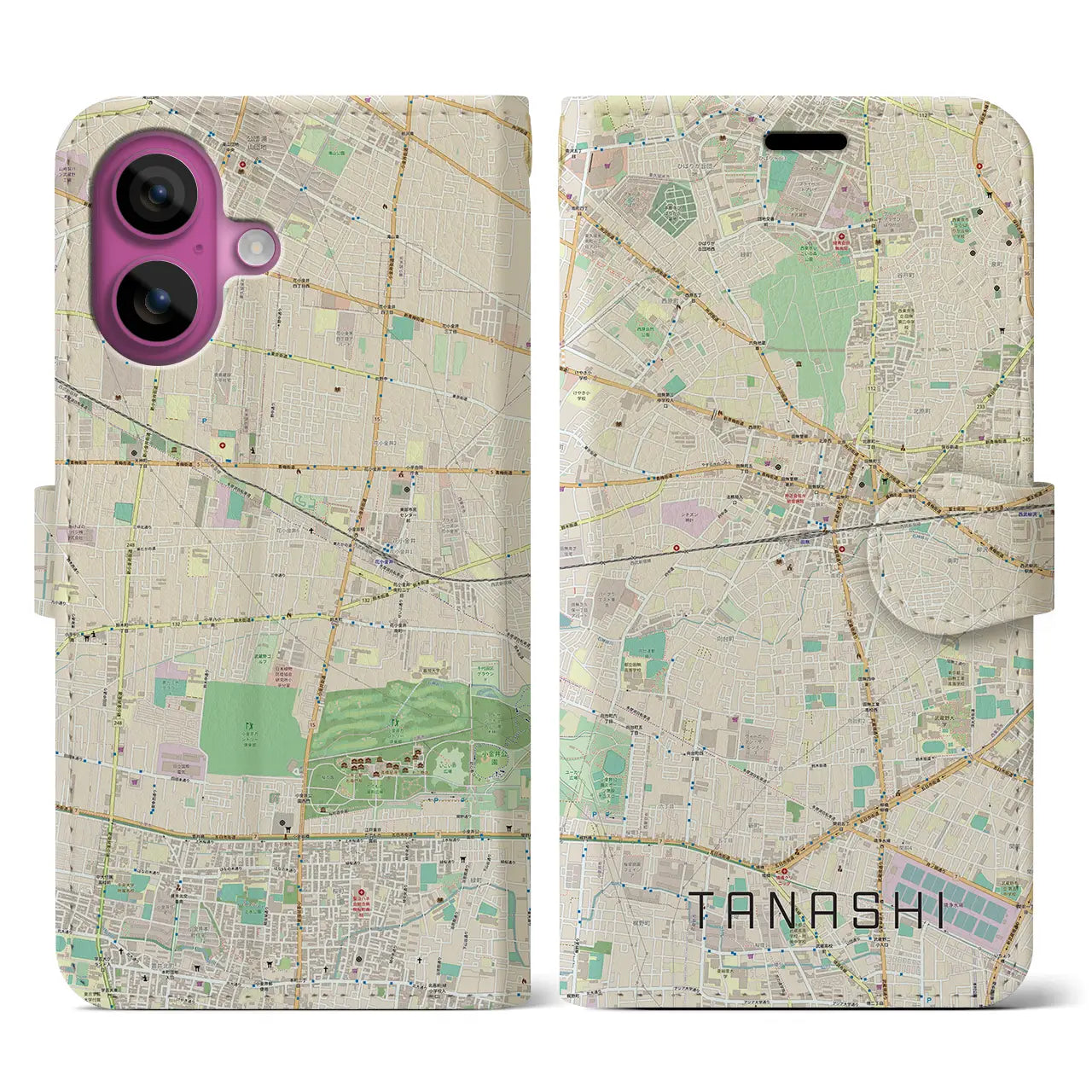 【田無（東京都）】地図柄iPhoneケース（手帳タイプ）ナチュラル・iPhone 16 Pro 用