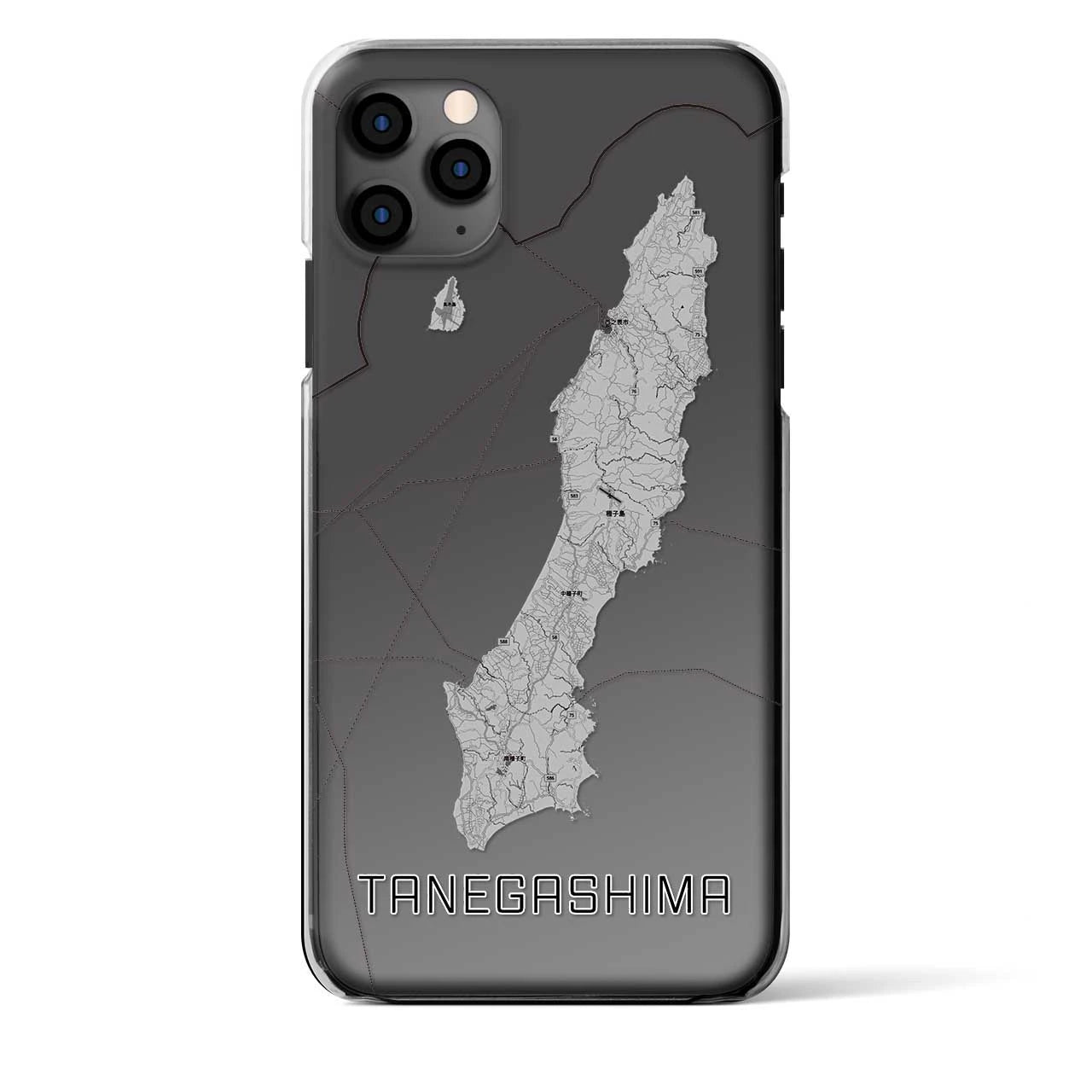 【種子島（鹿児島県）】地図柄iPhoneケース（クリアタイプ）モノトーン・iPhone 11 Pro Max 用