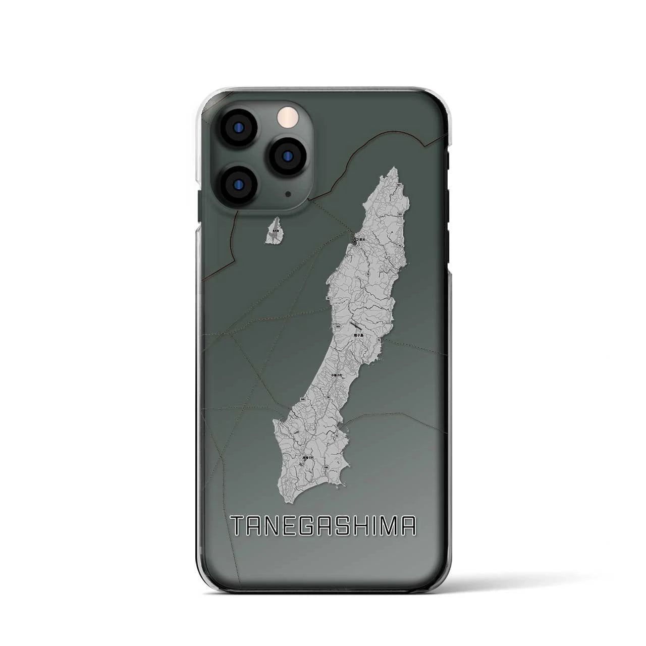 【種子島（鹿児島県）】地図柄iPhoneケース（クリアタイプ）モノトーン・iPhone 11 Pro 用