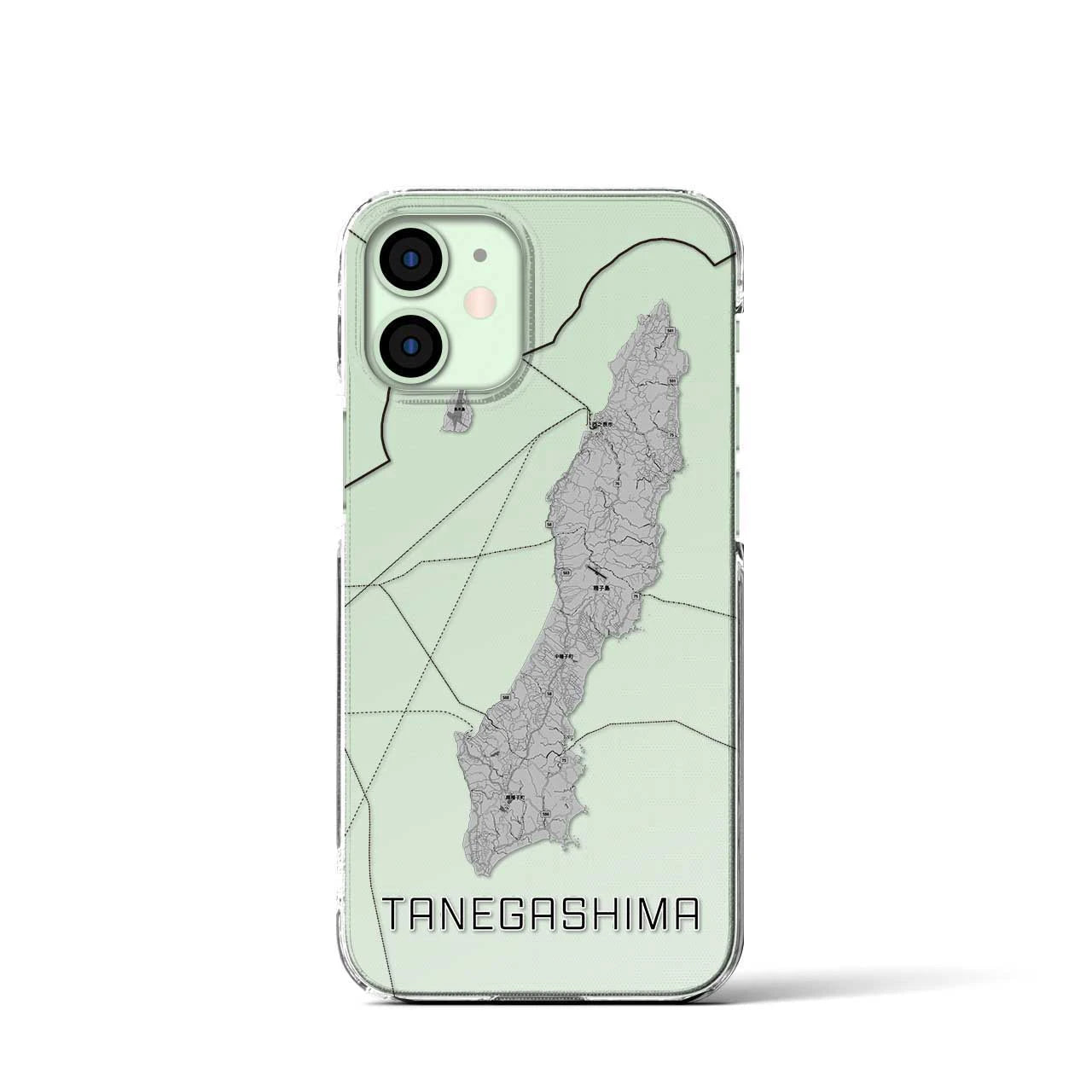 【種子島（鹿児島県）】地図柄iPhoneケース（クリアタイプ）モノトーン・iPhone 12 mini 用