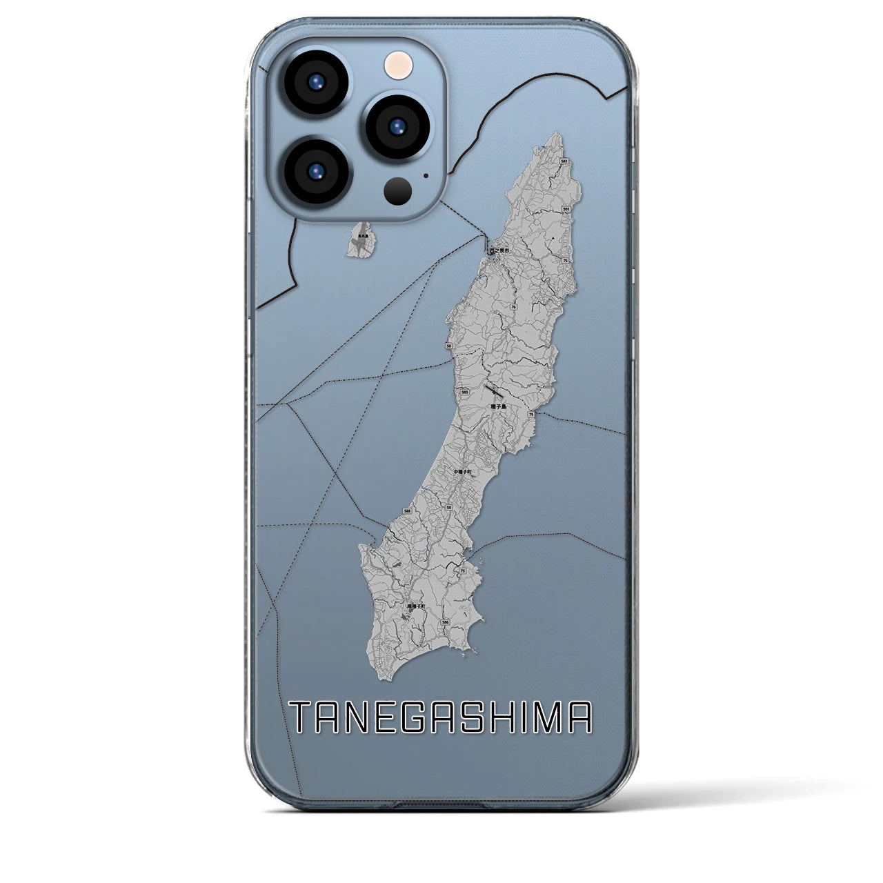 【種子島（鹿児島県）】地図柄iPhoneケース（クリアタイプ）モノトーン・iPhone 13 Pro Max 用