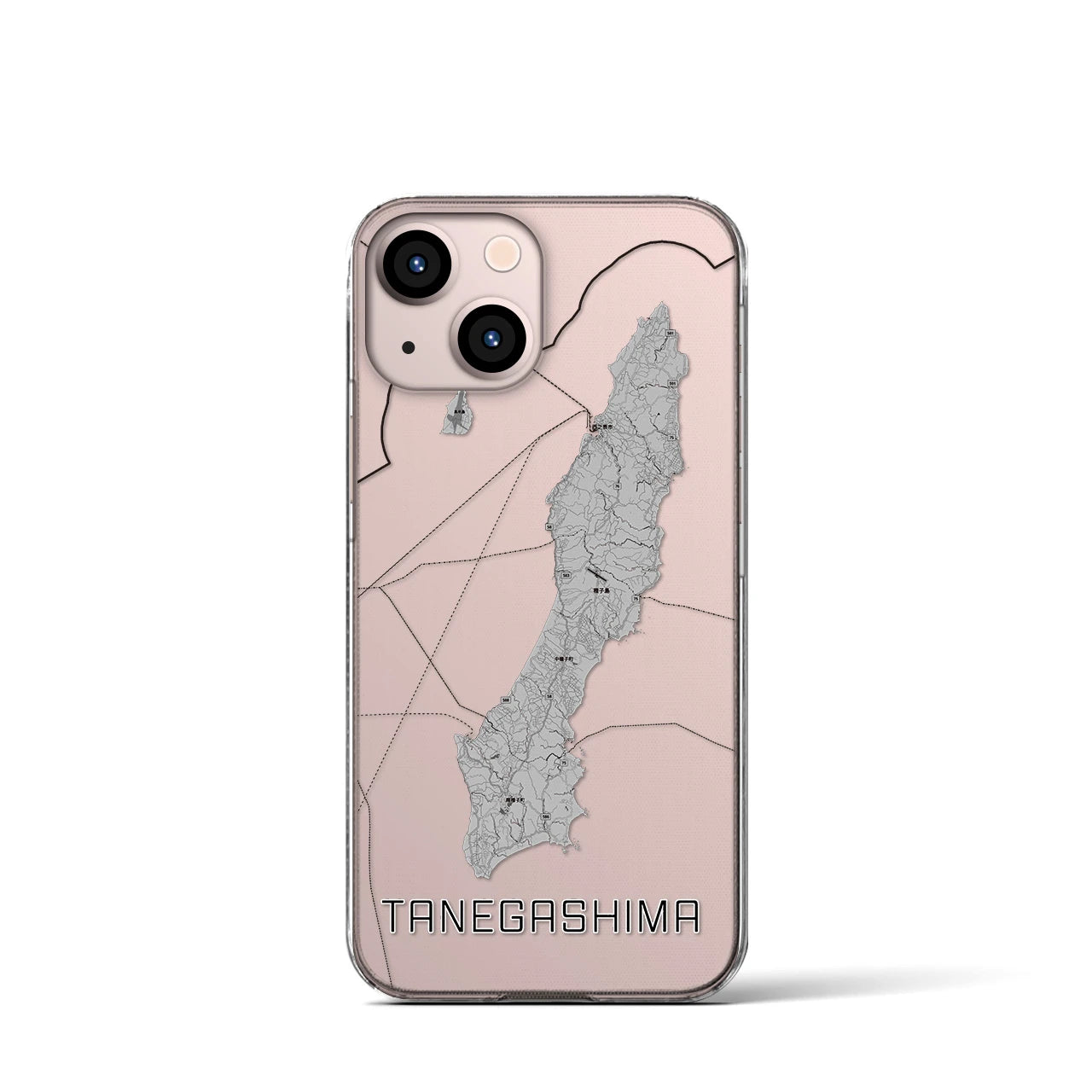 【種子島（鹿児島県）】地図柄iPhoneケース（クリアタイプ）モノトーン・iPhone 13 mini 用