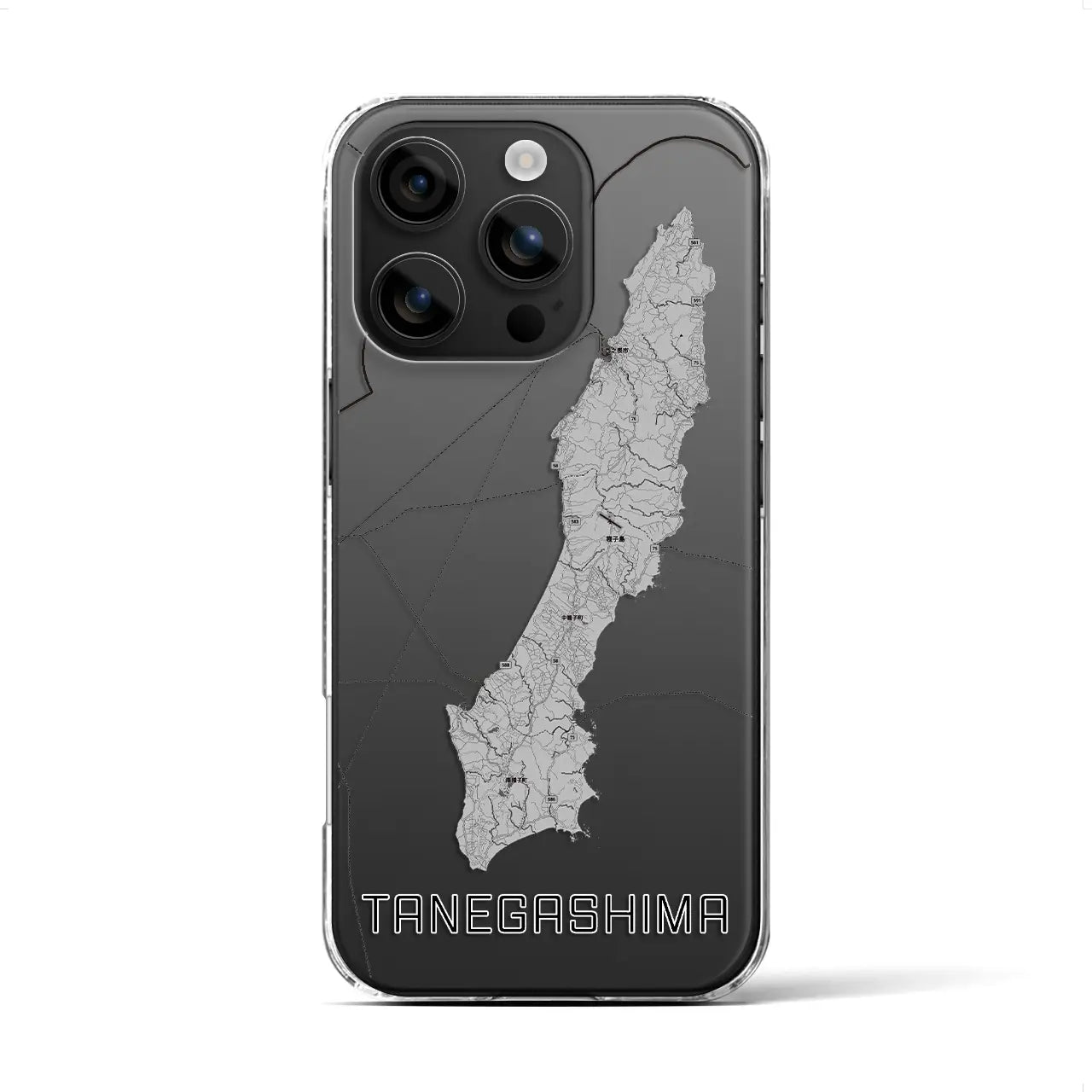 【種子島（鹿児島県）】地図柄iPhoneケース（クリアタイプ）モノトーン・iPhone 16 用