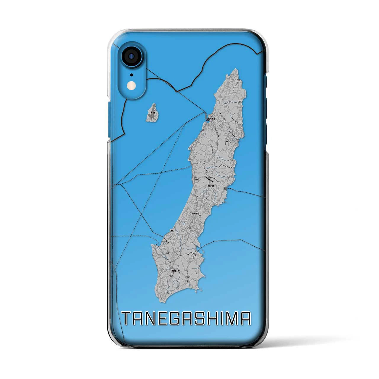 【種子島（鹿児島県）】地図柄iPhoneケース（クリアタイプ）モノトーン・iPhone XR 用