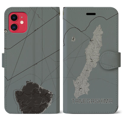 【種子島（鹿児島県）】地図柄iPhoneケース（手帳タイプ）モノトーン・iPhone 11 用
