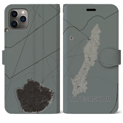【種子島（鹿児島県）】地図柄iPhoneケース（手帳タイプ）モノトーン・iPhone 11 Pro Max 用