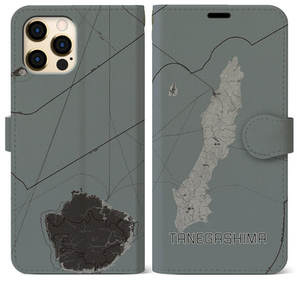 【種子島（鹿児島県）】地図柄iPhoneケース（手帳タイプ）モノトーン・iPhone 12 Pro Max 用