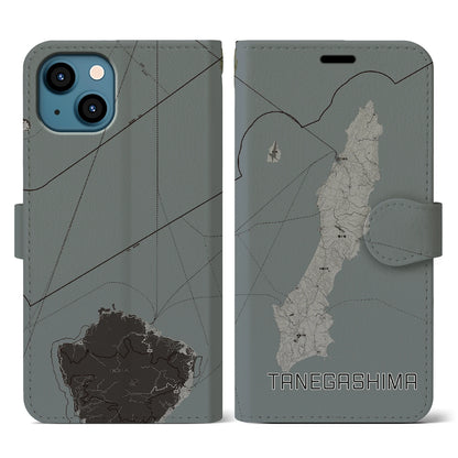 【種子島（鹿児島県）】地図柄iPhoneケース（手帳タイプ）モノトーン・iPhone 13 用