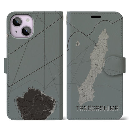 【種子島（鹿児島県）】地図柄iPhoneケース（手帳タイプ）モノトーン・iPhone 14 用