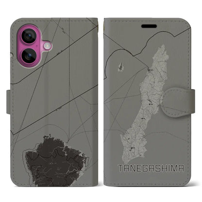 【種子島（鹿児島県）】地図柄iPhoneケース（手帳タイプ）モノトーン・iPhone 16 Pro 用